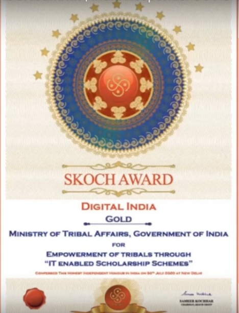 Tribal Affairs receives SKOCH Gold Award for its “Empowerment of Tribals through IT enabled Scholarship Schemes”