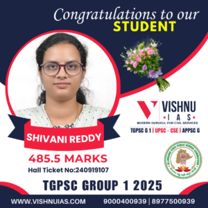 Congratulations to our student Shivani Reddy who scored 485.5 Marks in TGPSC Group 1 Results 2025