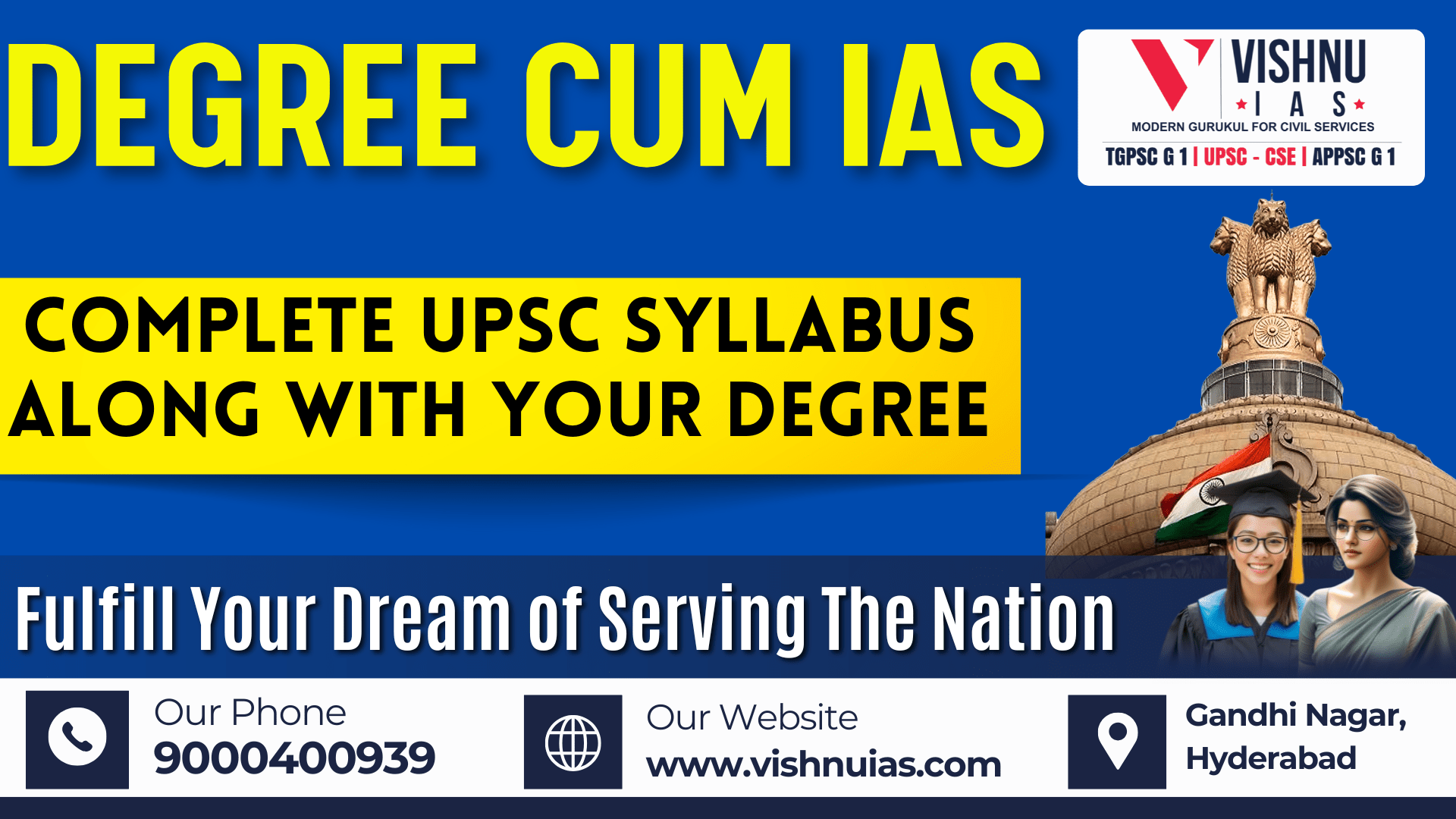Join Vishnu IAS Academy’s Degree cum IAS Coaching in Hyderabad – an integrated 3-year program combining undergraduate education with expert UPSC preparation, mentorship, test series, and personality development