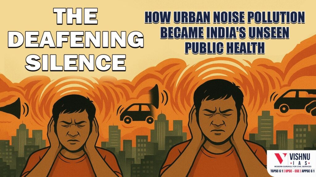 Urban noise pollution in India has become a silent public health crisis, driven by weak regulation and civic fatigue. Learn about its health impacts, governance challenges, and policy solutions to build quieter, healthier cities.