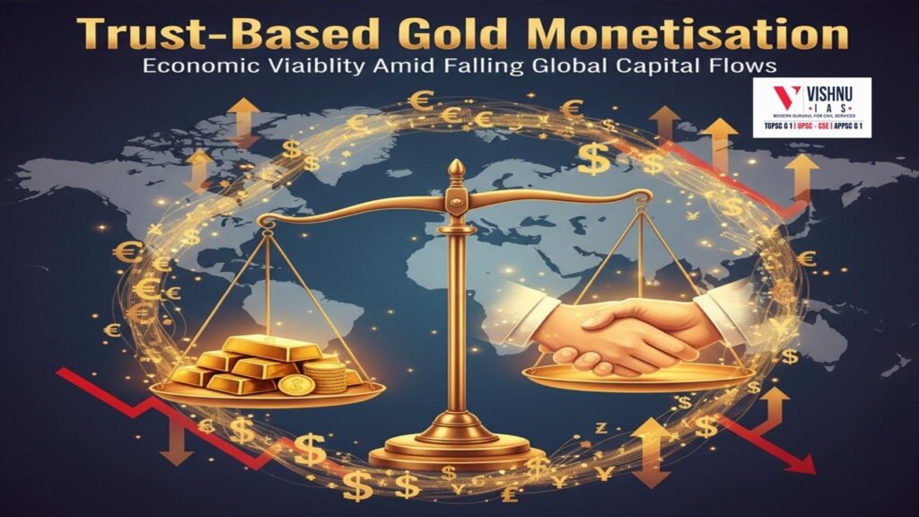 “Explore the economic viability of a Gold Monetisation Scheme in India. Learn how trust-based gold mobilisation can reduce import dependence, augment domestic capital, and mitigate risks during global capital flow declines.”