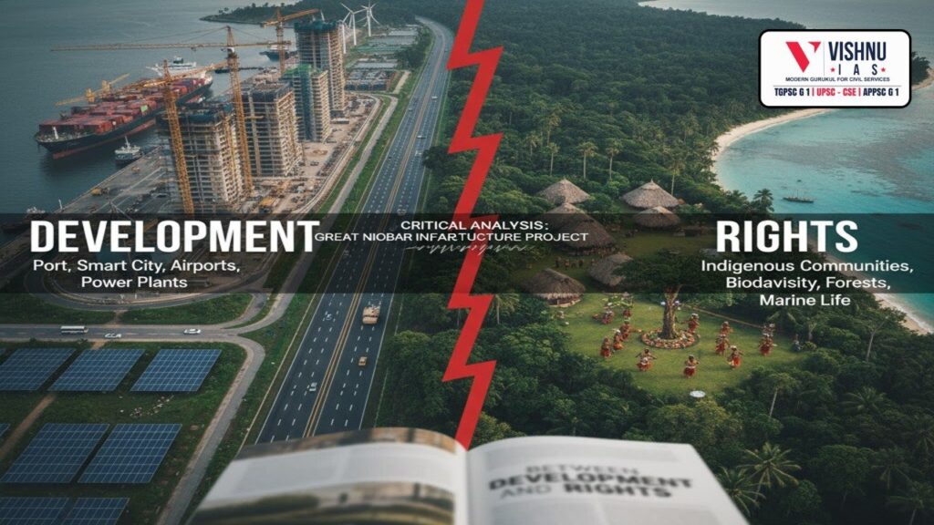 Critically analyse the implications of the Great Nicobar infrastructure project on tribal rights and ecological jurisprudence in India. Explore its environmental, legal, and tribal impacts.