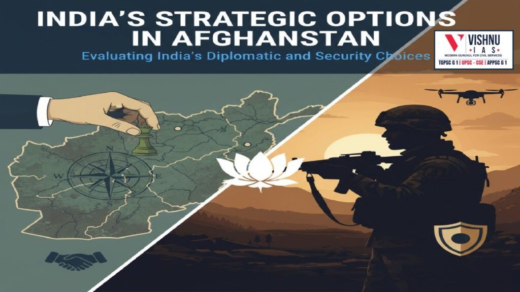 Explore India’s strategic options in Afghanistan after the Taliban takeover. Learn how India balances diplomacy, humanitarian aid, and regional security concerns to rebuild India-Afghanistan relations.