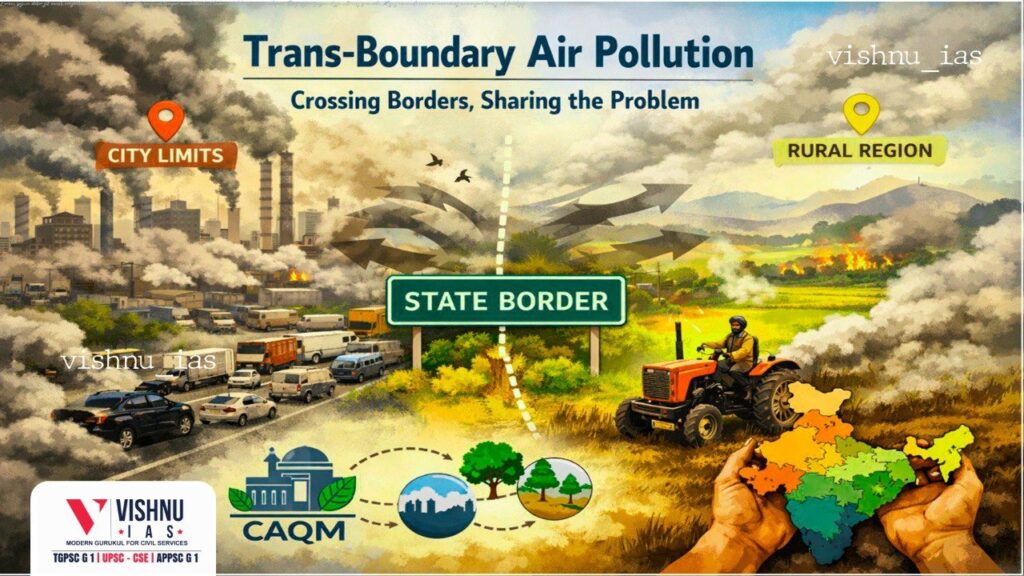 Explore how India manages trans-boundary air pollution across State borders and assess whether CAQM effectively tackles regional pollution beyond city limits in the NCR.