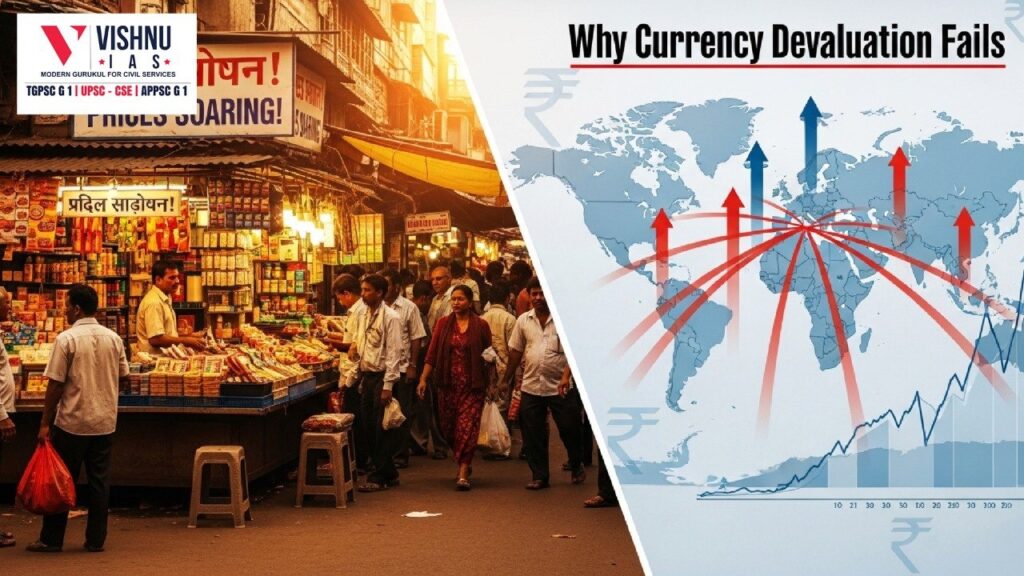 Currency Devaluation in India is ineffective when inflation is low and trade barriers are geopolitical. Explore risks to exports, inflation, capital flows & policy.