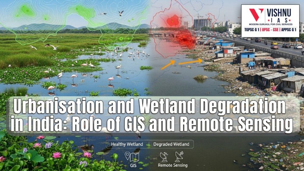 A critical analysis of hydrological connectivity of Indian wetlands, examining urbanization, administrative lapses, and the role of GIS and remote sensing in restoration.