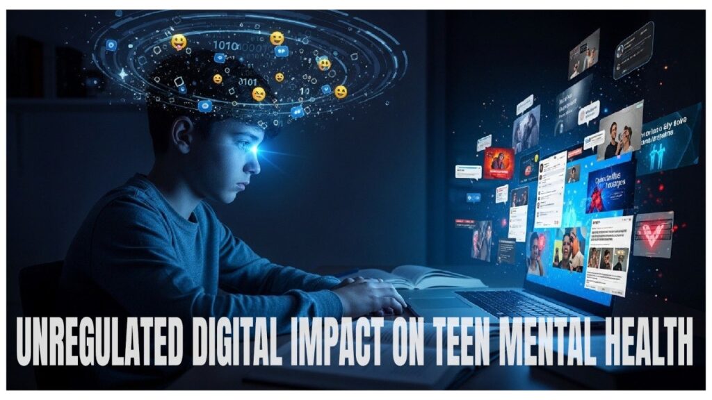 Analyse the impact of an unregulated digital environment on adolescent mental wellbeing and India’s demographic dividend. Explore internet addiction risks and policy measures beyond punitive controls.