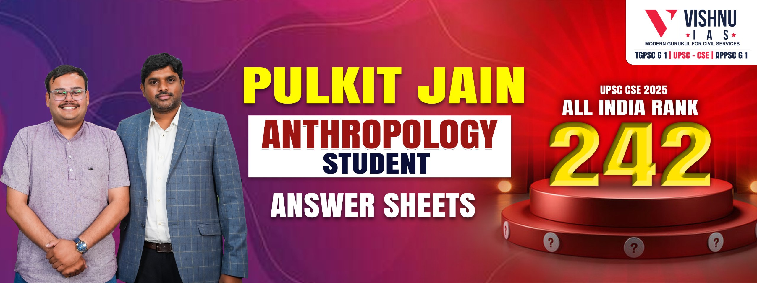 Pulkit Jain secured All India Rank (AIR) 242 in the UPSC Civil Services Examination 2025, emerging as a strong performer in the Anthropology optional. As a dedicated student of Anthropology, his answer writing reflects clarity of concepts, structured presentation, and effective use of examples. His approach to Anthropology answers highlights the importance of conceptual understanding, diagram usage, and precise articulation—key factors that helped him achieve a top rank in one of the most competitive exams in India. Through these answer sheets, aspirants can learn how to frame high-scoring answers, manage time effectively in the exam, and present content in a way that meets UPSC standards.