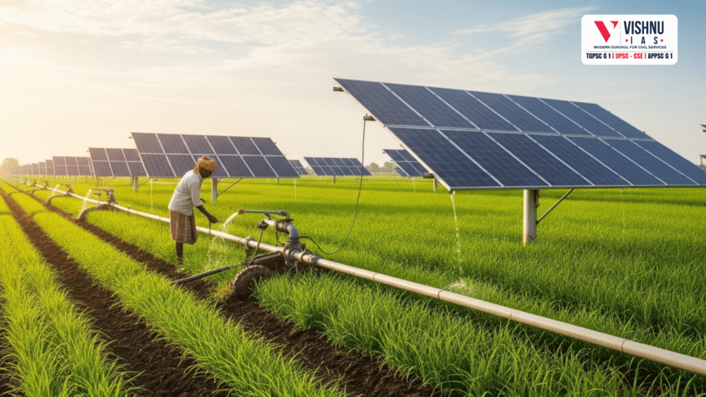 Agri Photovoltaics in India is transforming the energy-agriculture nexus. Learn AgriPV types, benefits, challenges and its role under PM-KUSUM for UPSC preparation.