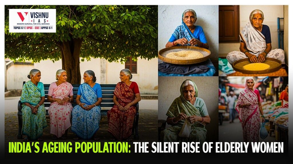 India ageing population is rising rapidly due to declining fertility and increasing life expectancy. This article evaluates the demographic and socio-economic implications of India’s ageing population with special reference to ageing women and the feminisation of ageing.