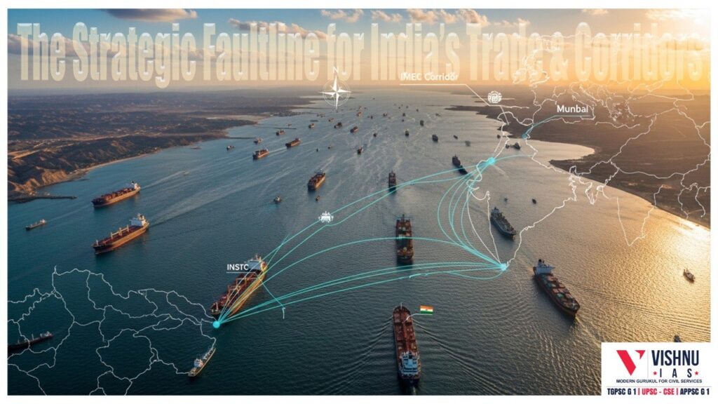 Strait of Hormuz weaponization challenges for India affect maritime trade, energy security, Chabahar port, and IMEC corridor. Analyze strategic, economic, and geopolitical implications.