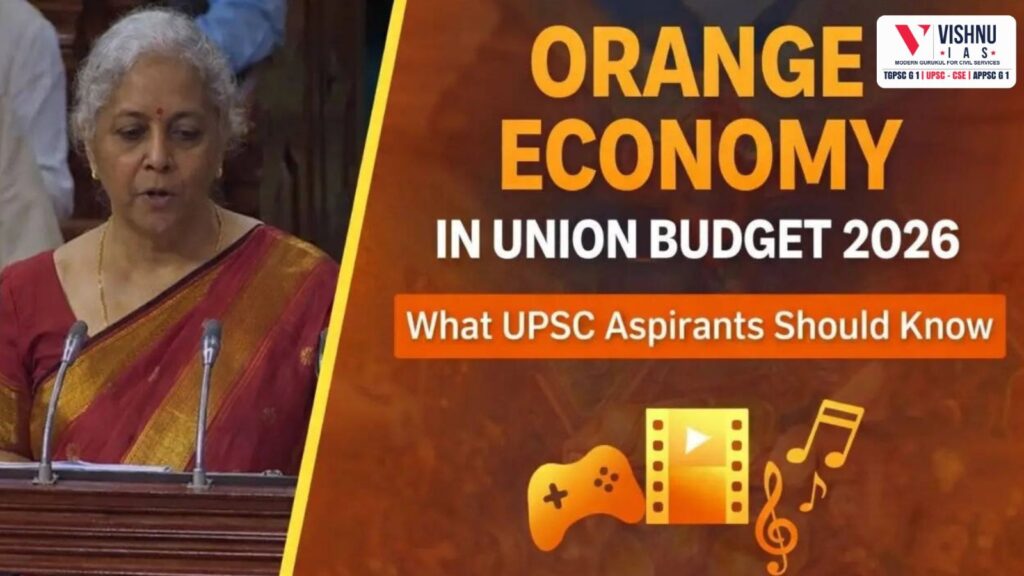 Orange Economy in India is growing with new initiatives like AI skilling, MyWAVES platform and AVGC sector boost. Learn its importance for UPSC and economic growth.