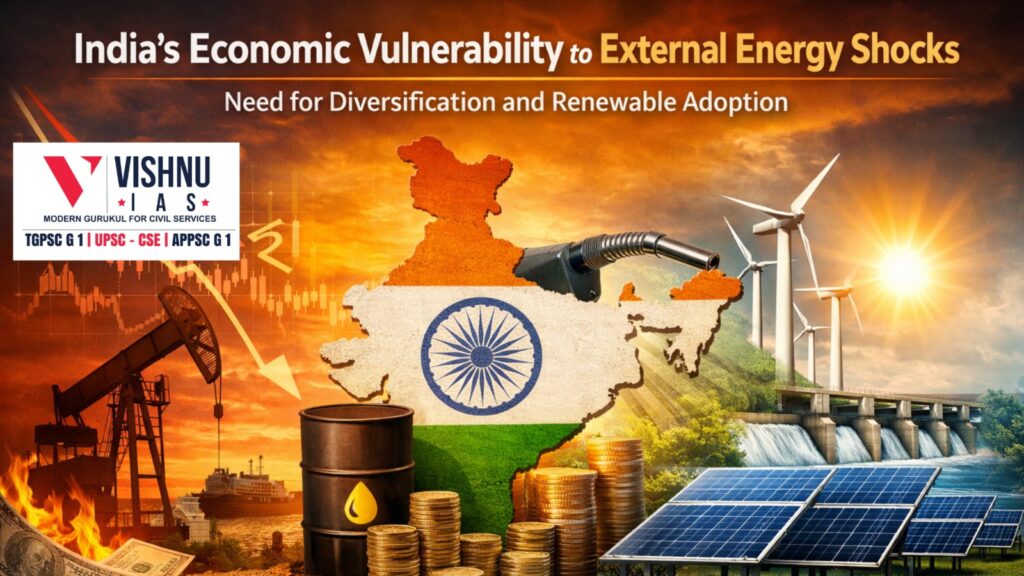 India’s economic vulnerability to external energy shocks highlights the urgent need for diversification and renewable adoption. Learn how oil dependency impacts inflation, GDP, and economic stability.