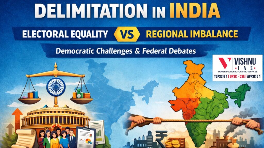Delimitation in India is crucial for ensuring electoral equality through equal vote value, but it also raises concerns about regional imbalance and federal tensions. This GS2 polity analysis explores its democratic significance, risks, and institutional implications for UPSC aspirants.