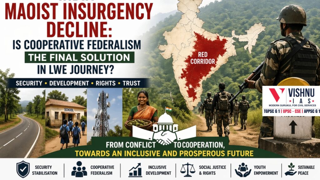 India Maoist Insurgency Decline marks a major shift in internal security. Explore whether cooperative federalism is the final step in ending LWE in India with analysis, examples, and UPSC insights.