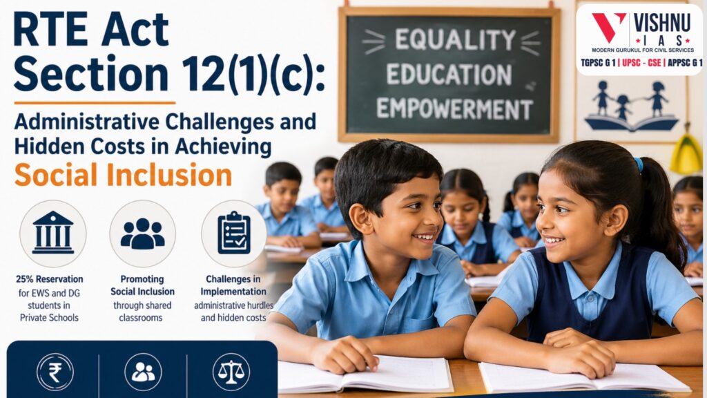 RTE Act Section 12(1)(c) aims to ensure social inclusion in education by reserving seats for EWS students, but administrative challenges and hidden costs hinder its full implementation in India.