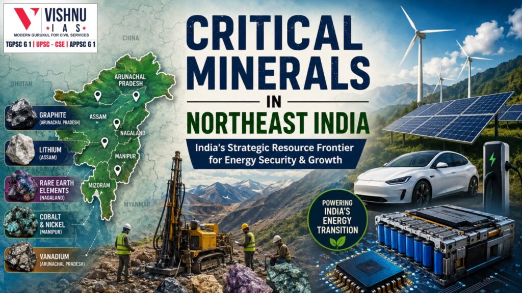 Critical Minerals in Northeast India are emerging as a key pillar of India's resource security strategy. Explore how the Northeast supports India's energy transition, critical mineral supply chains, geopolitical interests, and National Critical Mineral Mission.