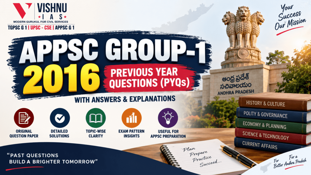 APPSC Group-1 2016 Previous Year Questions with answers and detailed explanations. Prepare effectively with original APPSC Group-1 2016 PYQs.