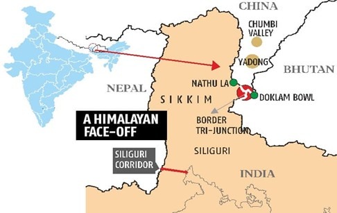 Doklam Chumbi Valley Sikkim and Siliguri Corridor strategic map